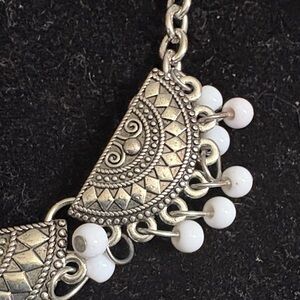 Bohemian Elegant Silver Necklace with White Accents